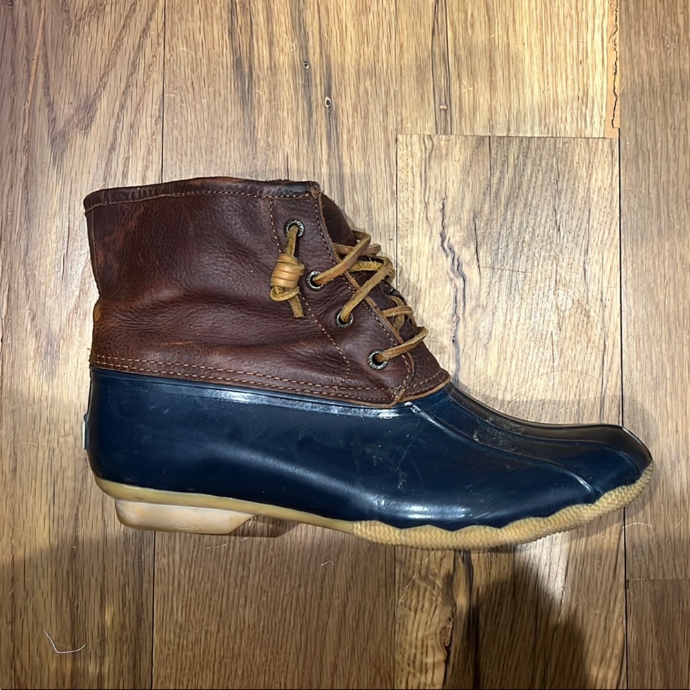 Sperry Brown and Blue Winter Rain Boots